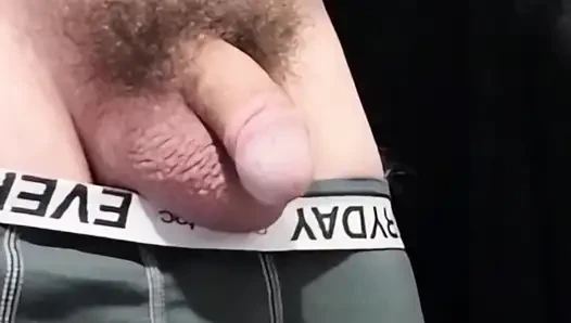 Small hairy cock gets erect and squirts precum