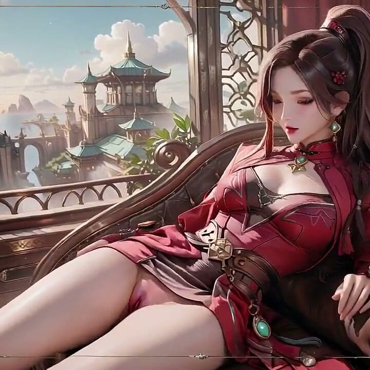 Red Armor Queen Arrives! Taboo Licking in Pure White Space, Shy High-tail Girl Covers Her Chest.