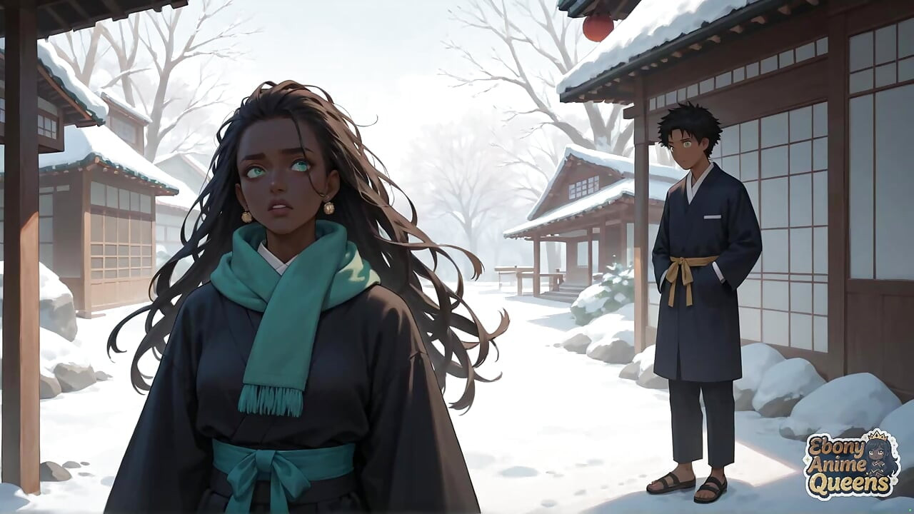 Ebony, Horny, Slutty, and Messy for the First Time in a Snowy Village.