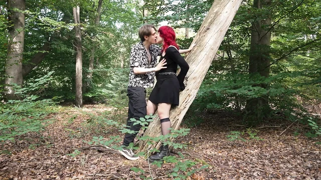 Public Forest Fuck - Hot Redhead Deepthroats Huge Cock in the Woods