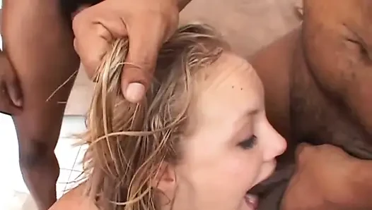 Double penetration for the young blonde looking for black cock