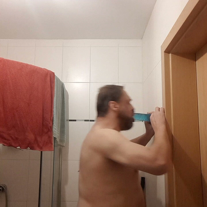 Me fucking my throat hard with my Blue 10" Dildo