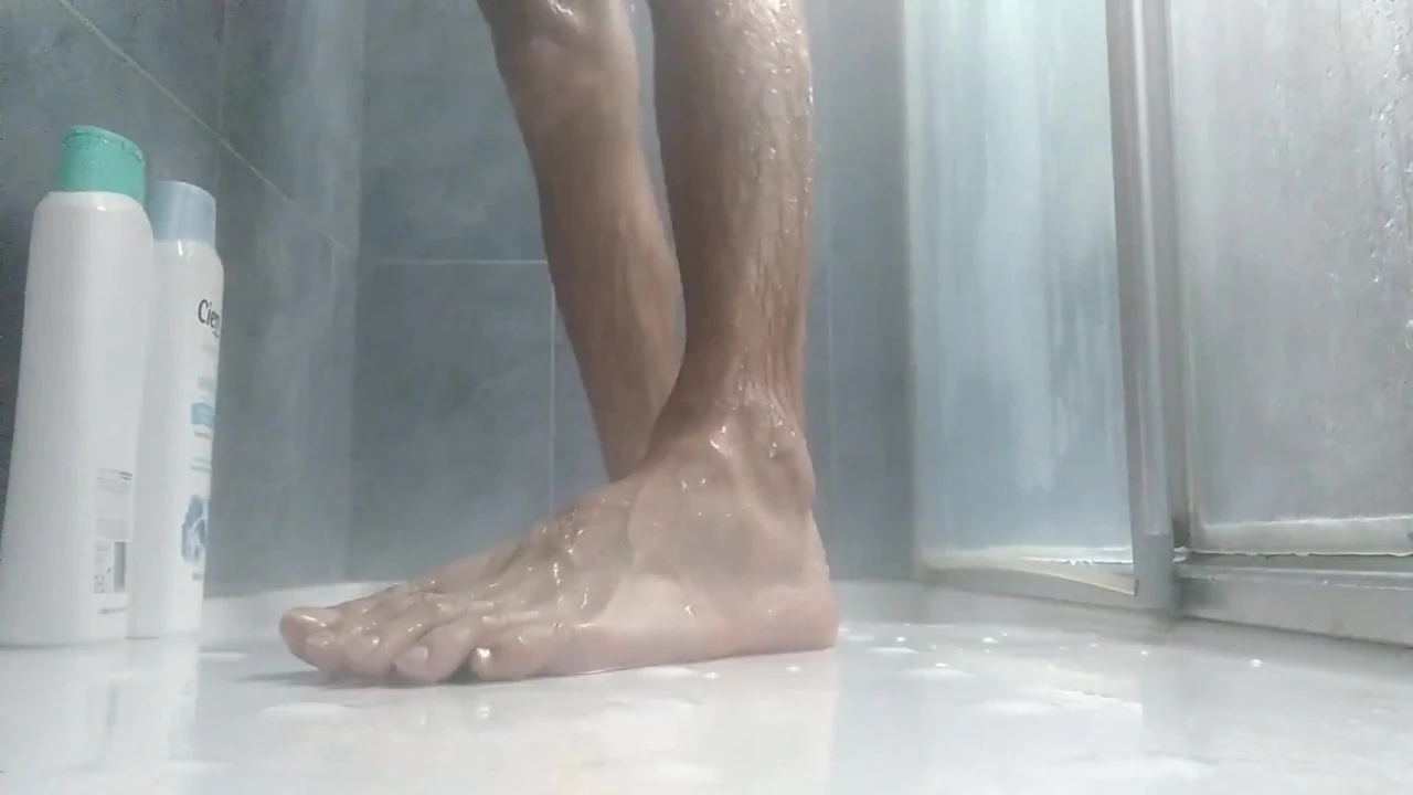 Would You Like to Cum on My Feet? Bath Them with Your Sperm Please! Sexy Feet Boy Play in the Shower