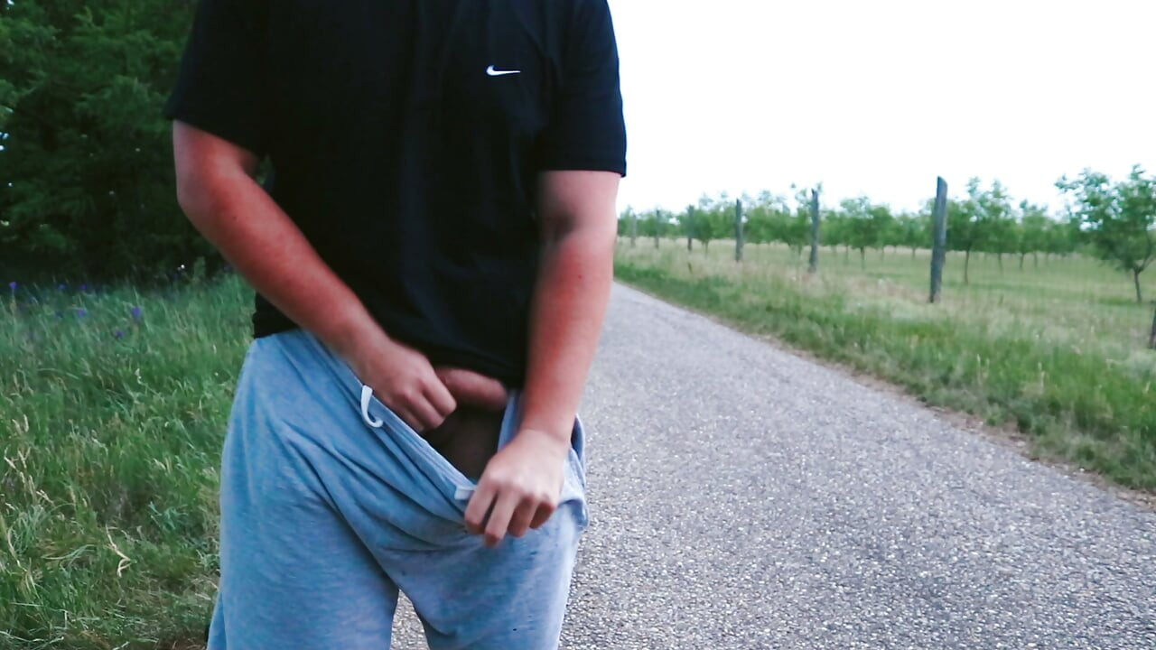 Pissing with a bare cock in nature