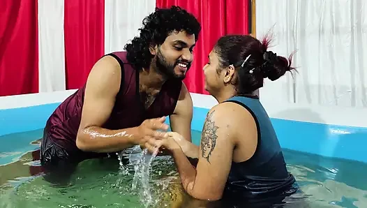 Pool romance with lip lock