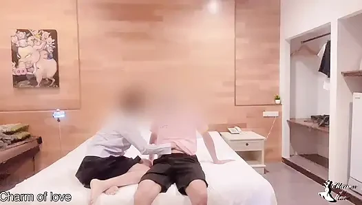 A beautiful woman and a young man in a hotel in Thailand.