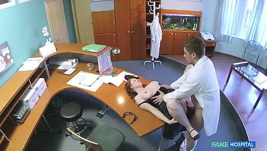 Fake Hospital - Stunning Red Head Helen Gives Blowjob for Job Security in Hospital Office Before Getting Hard Sex