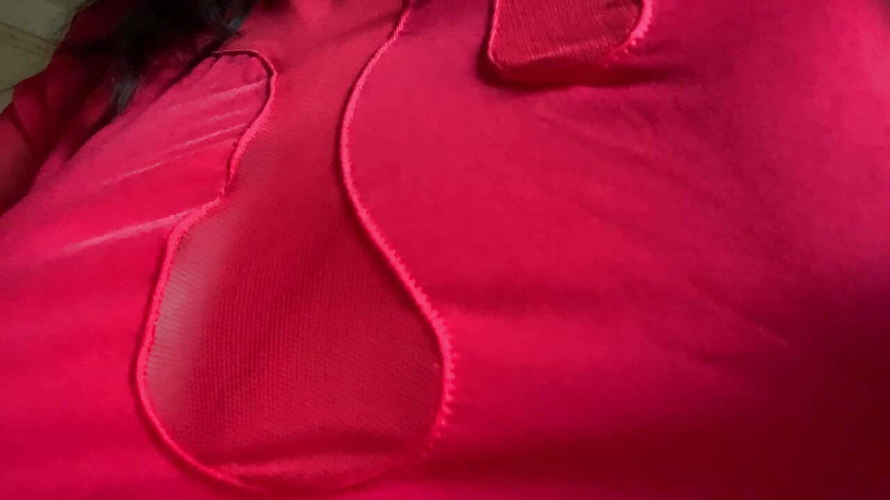 Sexy red blouse and big tits