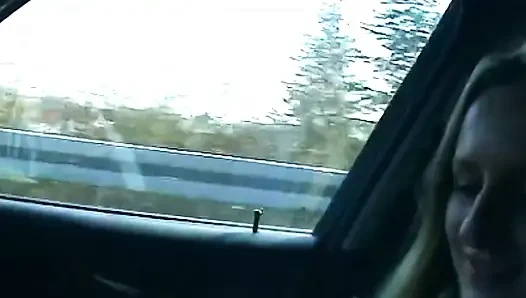 Blonde Sucks Cock and Shows Wet Pussy in Car