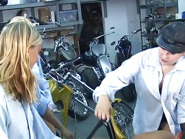 Biker guy sucks and takes strap-ons from bitches