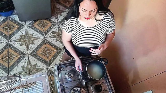 A horny guy decides to fuck his stepsister in the kitchen