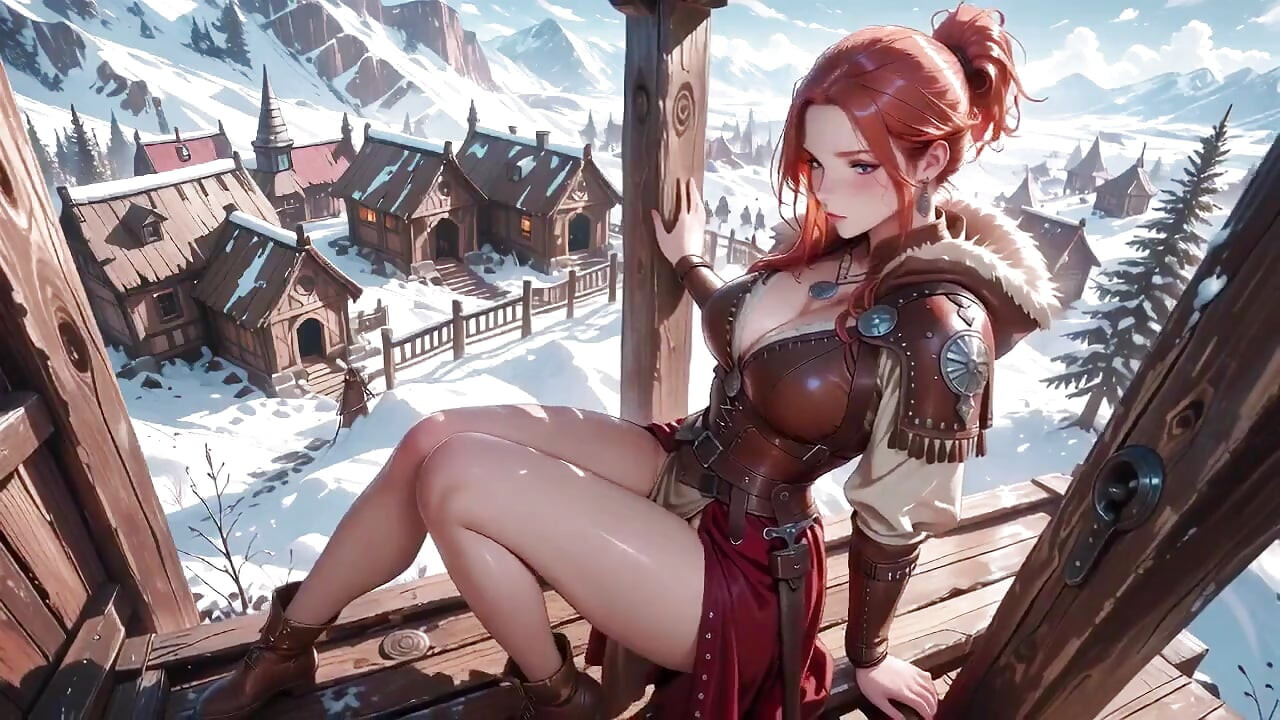 Redhead Warrior in Snow! Forbidden Leather Armor Seduction in Medieval Village. Cold Queen Unzips Her Gear & Goes Wild!