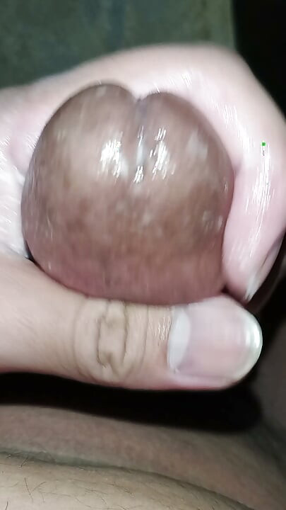 Wet handjob edging mushroom head cock
