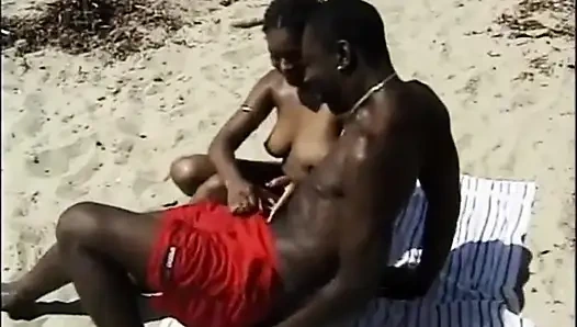 Sexy big boobs black pussy fucking big black dick sucking on the beach