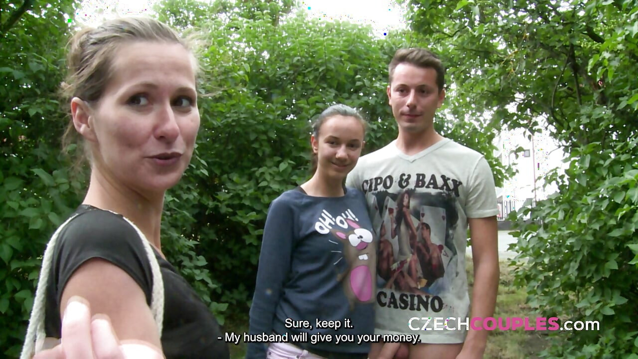 Playful young woman joins a park foursome (Czech Couples)