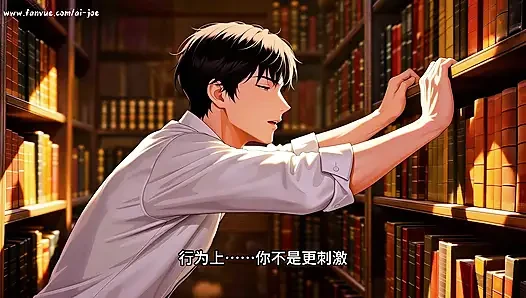 wanita cantik kacamata, sesi belajar pribadi di perpustakaan. Godaan super. AI yang dihasilkan