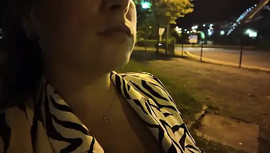 An exhibitionist came to a whore at the spot. She doesn't know what to do with him.