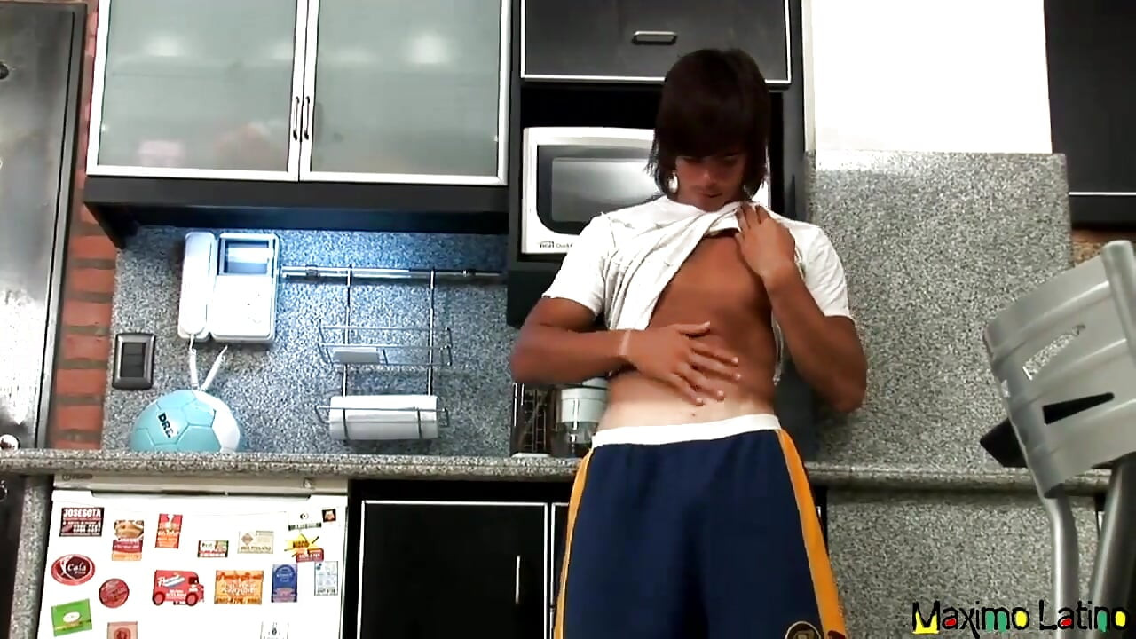 Sexy Tan Line Latino Anakin Hair Jack off in Kitchen Solo Jerk Dick Jizz!