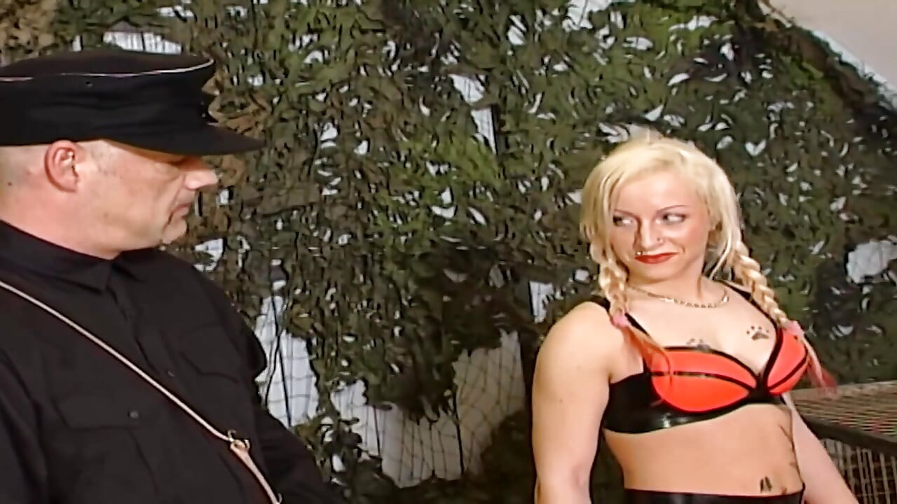 Wild Latex Domination: Blonde Slave in Chains and Cage