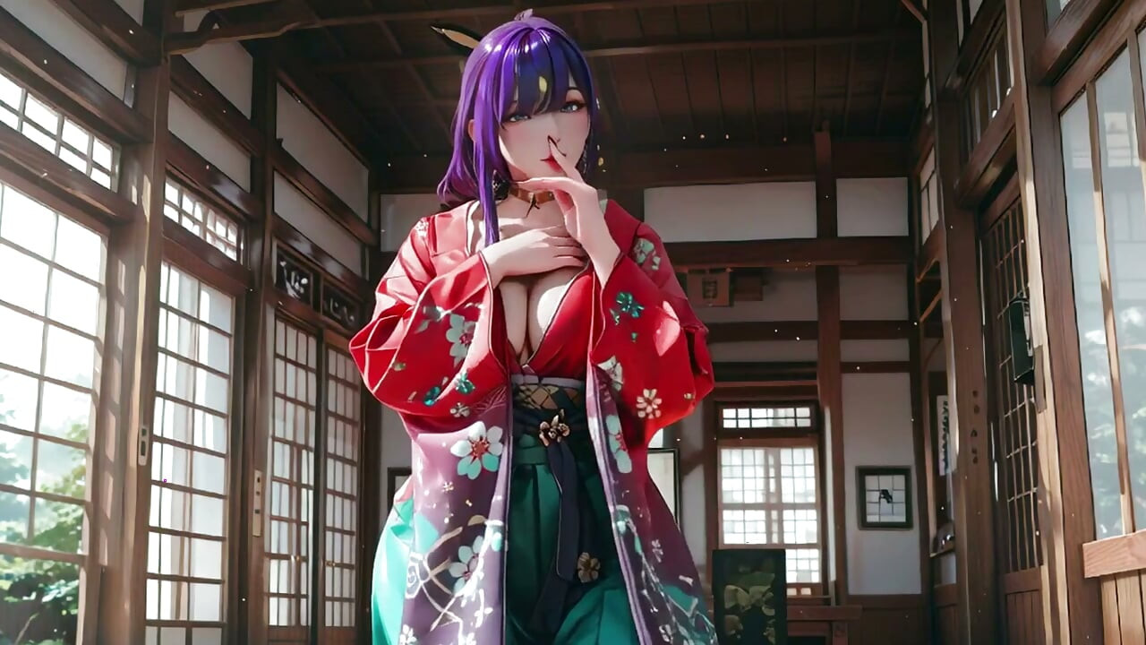 Gadis Kimono Rambut Ungu Pagi Peribadinya! Pertembungan Merah & Hijau gila-gilaan.
