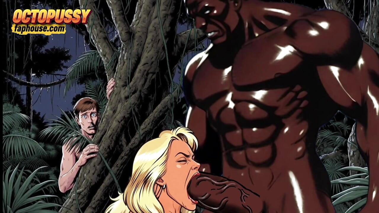 Sexy White Wife Tastes a Big Black Cock in Front of Her Cuckold Husband. Cartoon Comic Story