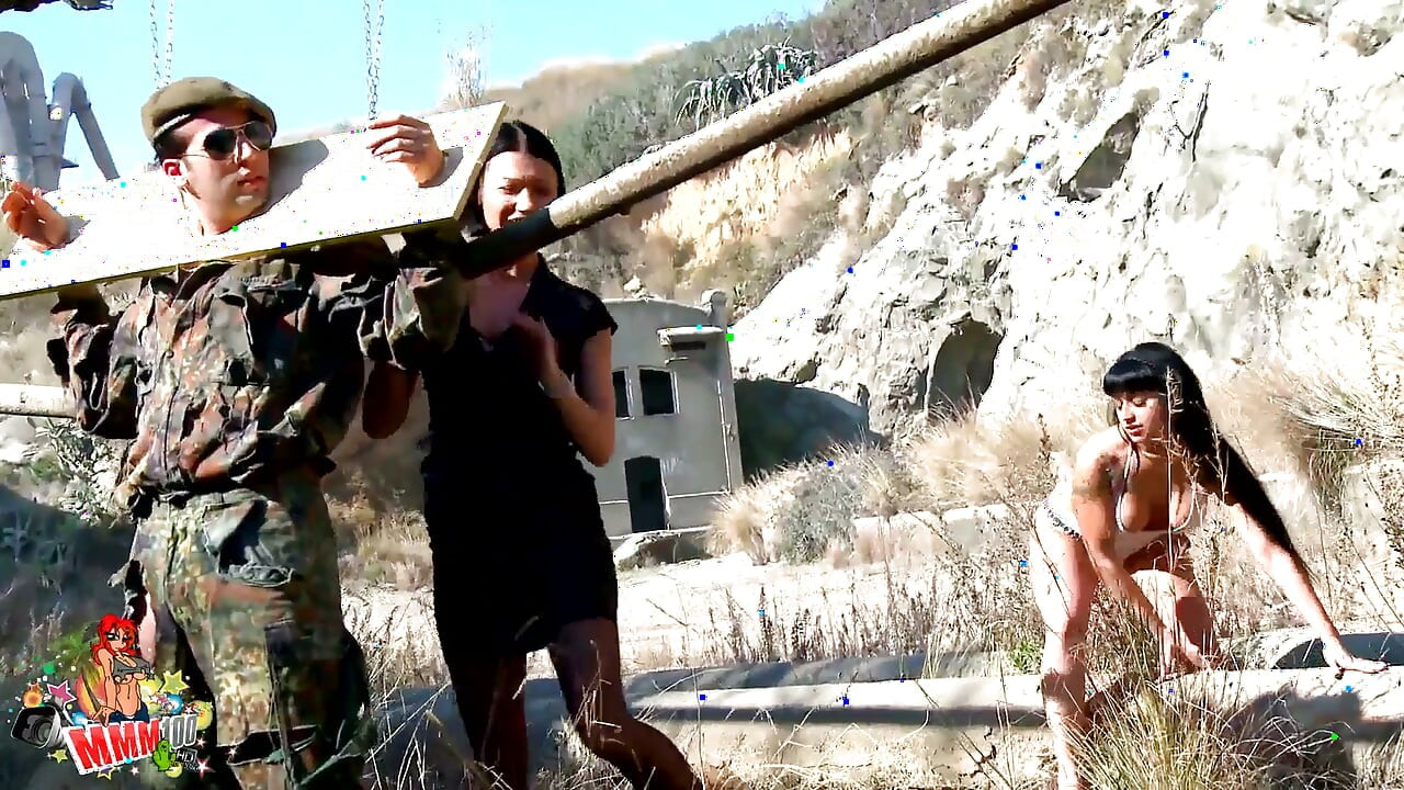 Two Perfect Sluts, Jenny Hard and Mademoiselle Justine Share a Good Military Cock