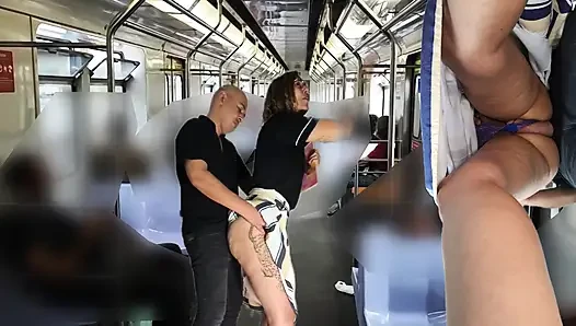 Rubbing himself during the subway ride under her skirt.