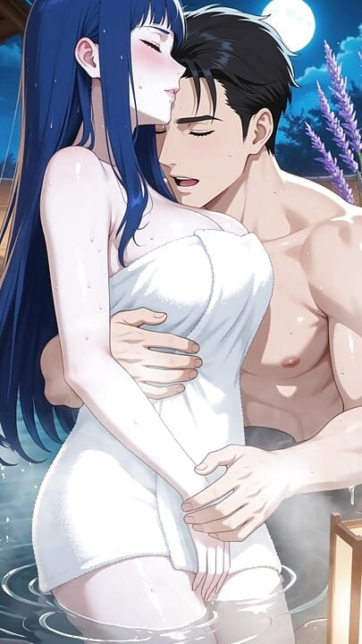 The ex enters the jacuzzi, seduces her and Hinata ends up reconciling with an intense fuck - AI-generated content