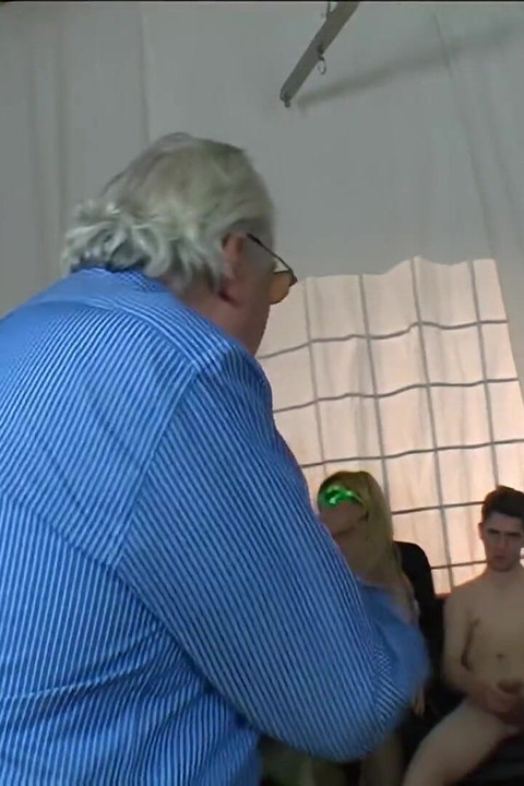 Old Pig Has a Crazy Orgy with MILFs and a Stunning Blonde Shemale