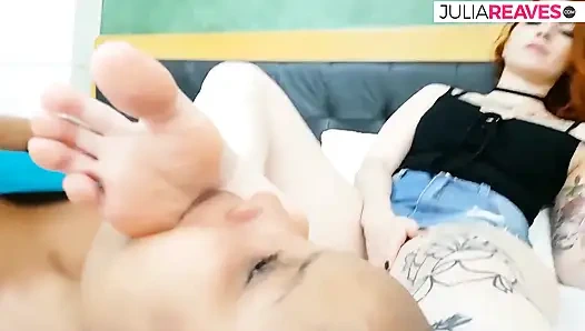 Dominant Lesbian Girlfriend Feet Licked by Devoted Girl Worship