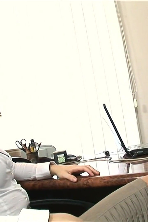 She tries hard not to scream in her new boss's office but he is too hardcore