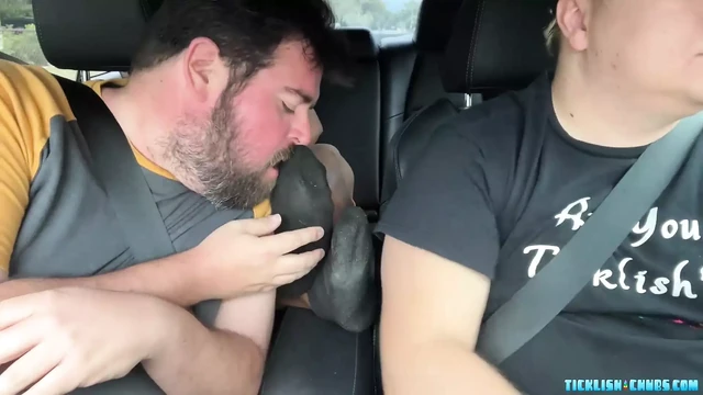 Latino dude foot worshipped and licked while driving