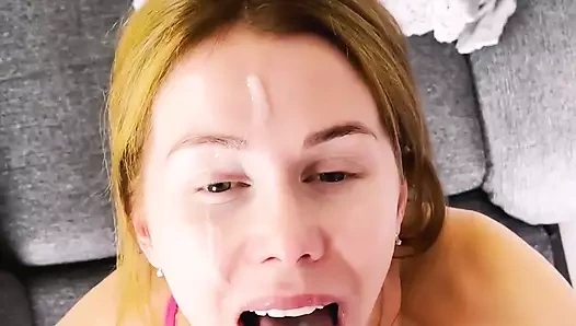 Страстная крошка похотливо трахается, скачет и глубоко заглатывает до камшота на лицо в видео от первого лица