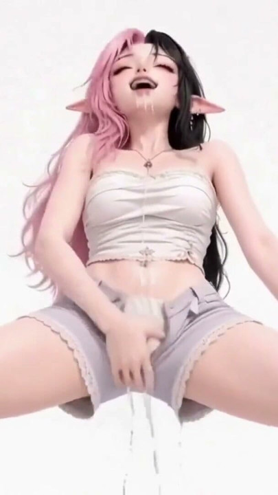 3d Anime Pink and DARK haired elf Girl, masturbating in White room | Clip 1