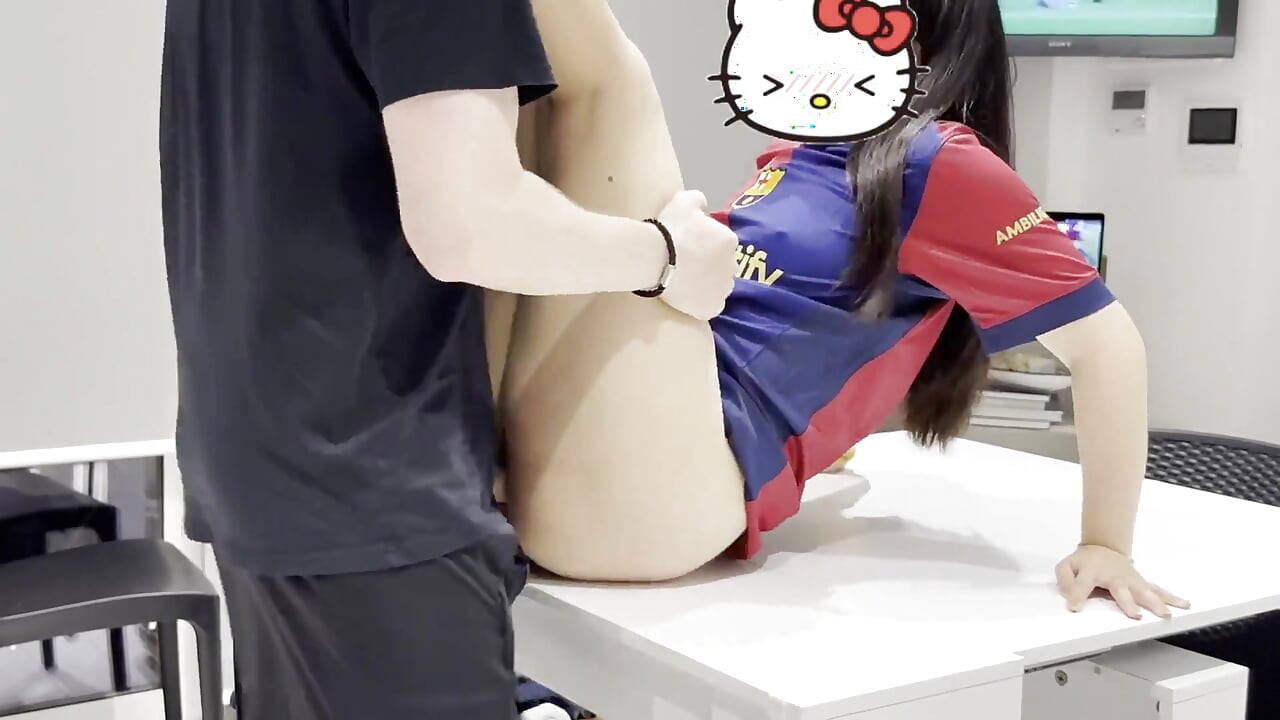Asian Football Girl in Jersey Got Caught and Punished by Creampie