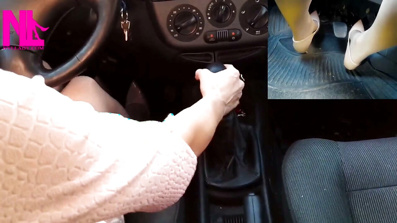 Sensual Driving in Nude Gianvito Rossi's Pumps and Handjobbing My Car's Gear Stick