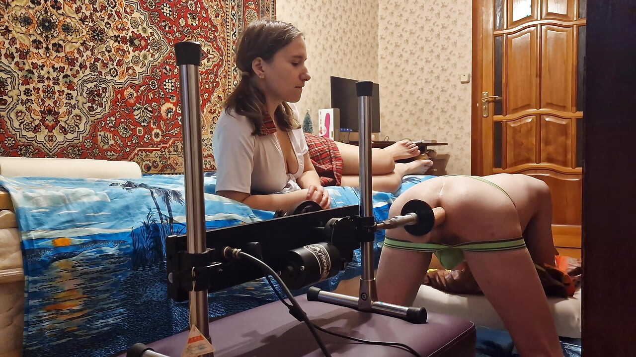 I very hard Fuck My Husband's Ass with sex machine Make Him Understand Who the Slave Is. Amateur Femdom anal Sex