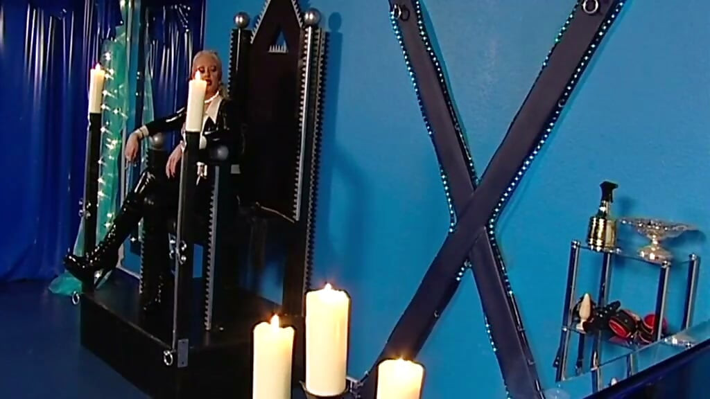 Latex Mistress Fills and Fucks Her Shaved Slave Hard