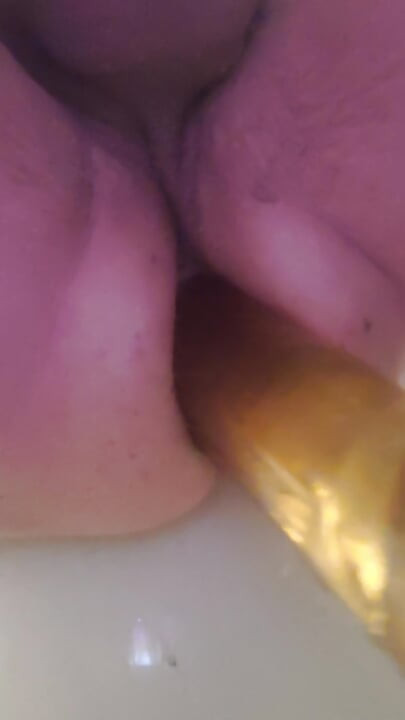 Thick dildo anal inserted