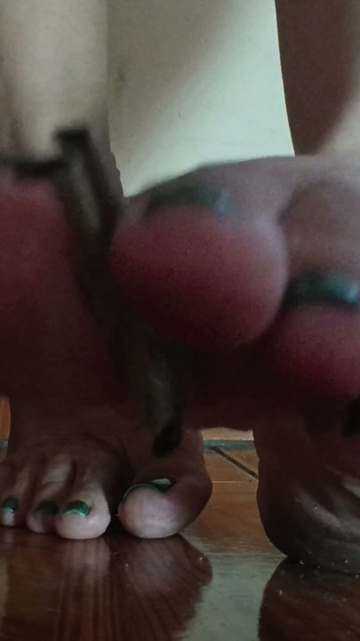 giant woman playing with tiny lovers stomping on them by crushing them with her feet and rubbing them all over her body | Clip 1