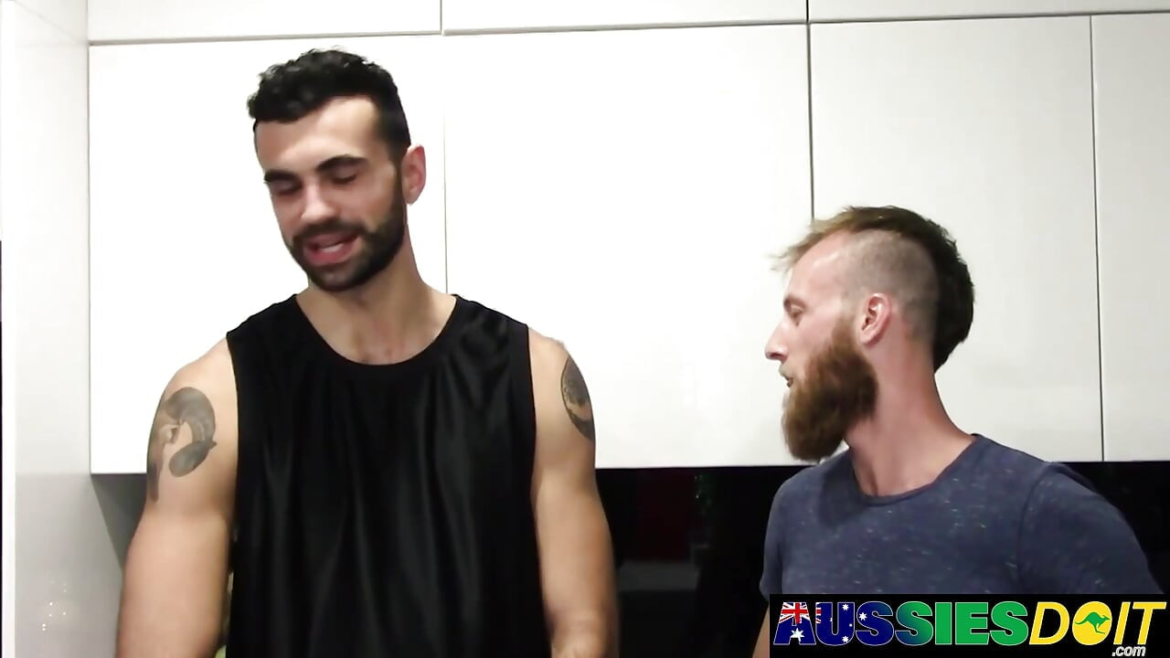 Bearded Tyla Tugs His Cock Fast While Eli Hammers His Australian Ass