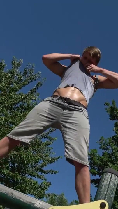 Fit Twink Outdoor Pull-ups and Cock Tease | Clip 1