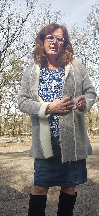 Enjoying a cigarette outside