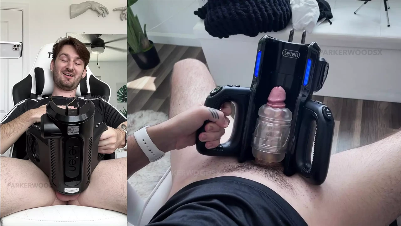 His FIRST TIME putting his big, uncut dick into his XT5 Auto Stroker Toy till he CUMS – TOY REVIEW