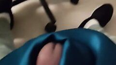Nurse gives handjob in changing room with blue satin silky suit (12)