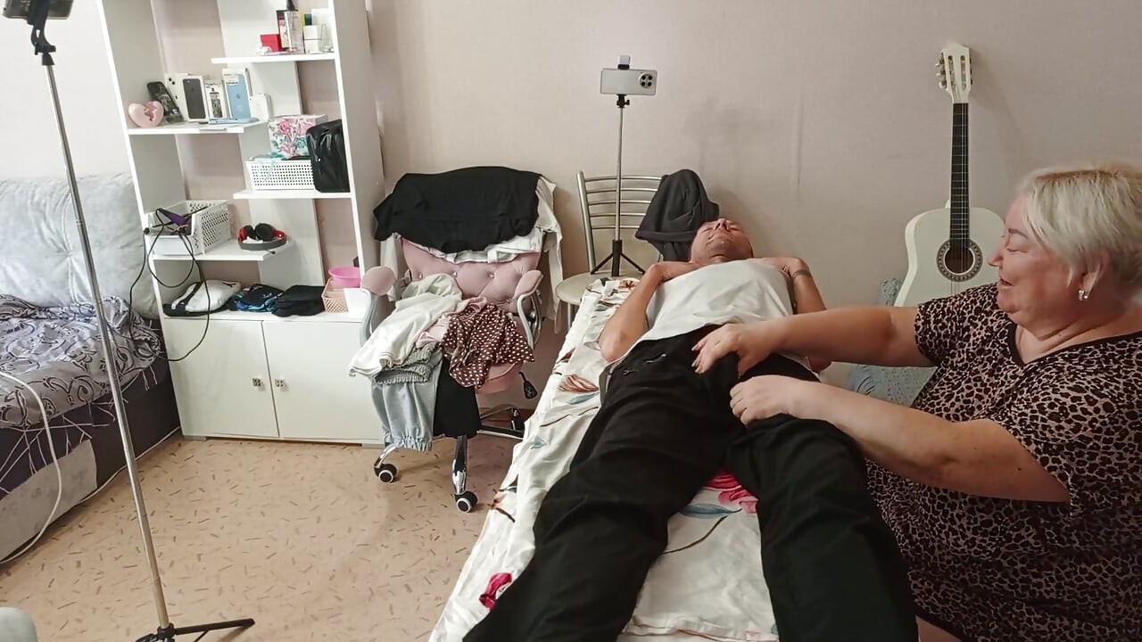 Stepmom Sucks and Jerks off My Dick on the Massage Table and Swallows Cum