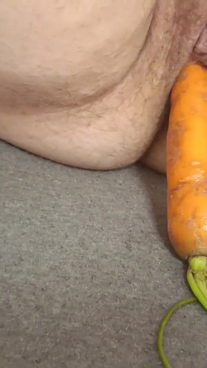 Thrilling moment from "I put my girlfriend a carrot in this horny hairy fat cunt"