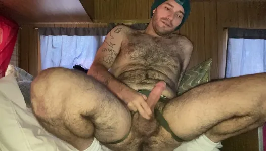 Very Hairy Guy Plays with his Bushy Cock and Hairy Ass