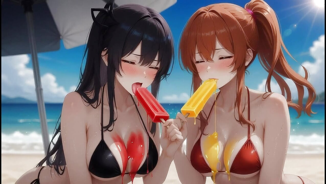 AI Gothic schoonheid ontmoet roodharige schoonheid - strand crossover (ijs eten)