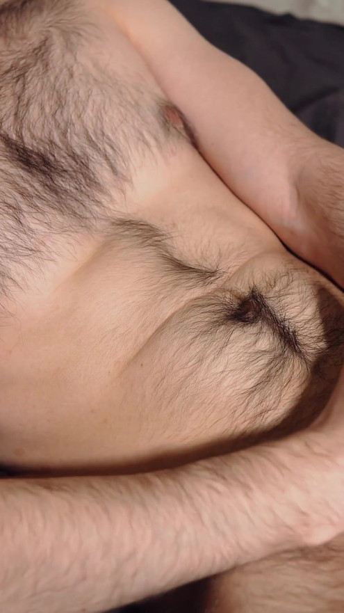 Handsome man jerks off at night and stains his body with his own sperm | Clip 1